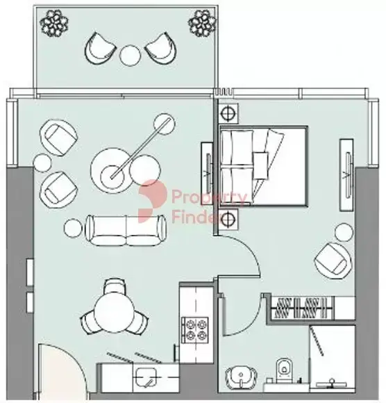 Планировка — 1-спальная, 58 м²