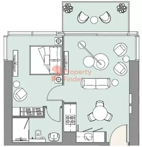 Планировка — 1-спальная, 58 м²