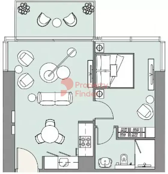 Планировка — 1-спальная, 58 м²