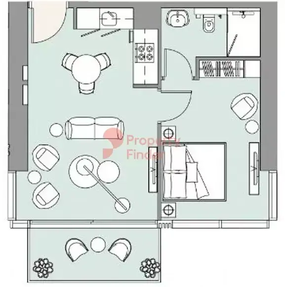 Планировка — 1-спальная, 58 м²