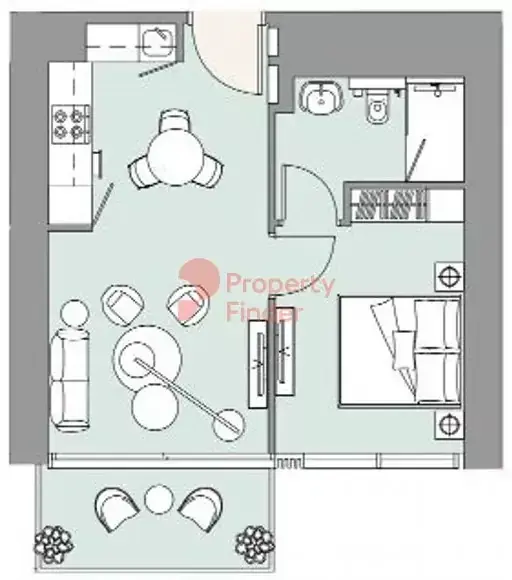 Планировка — 1-спальная, 53 м²