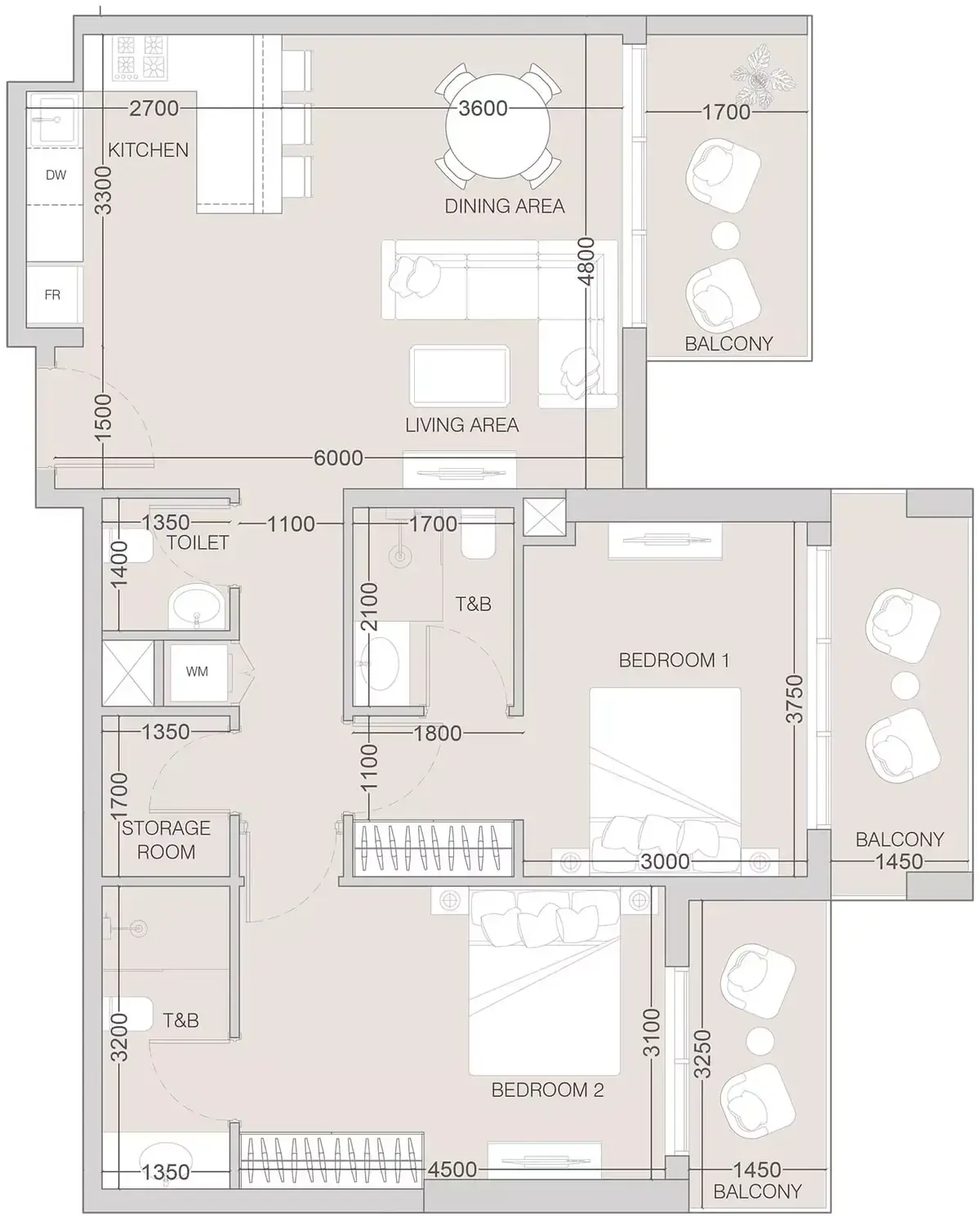Планировка — 2-спальная, 103 м²