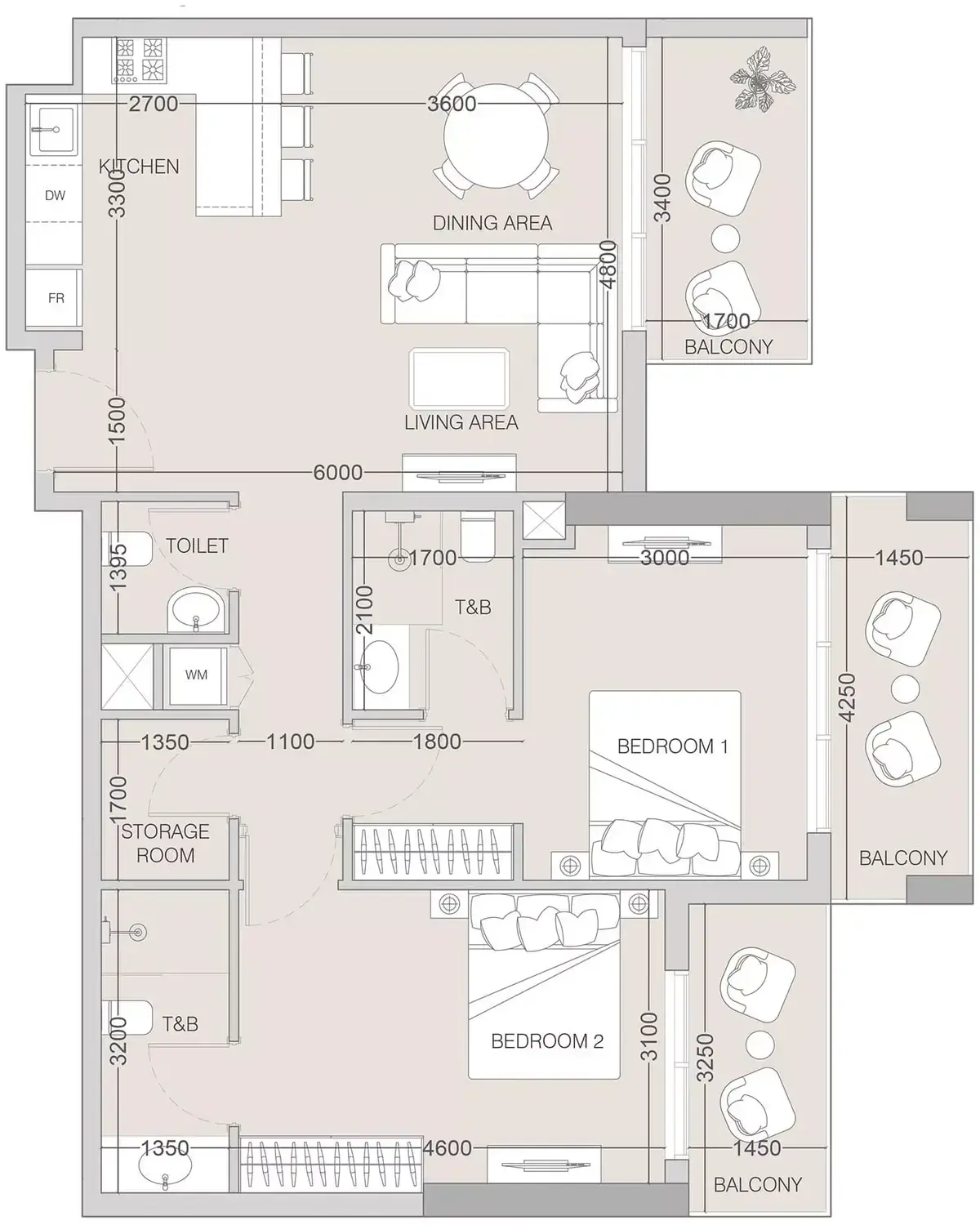 Планировка — 2-спальная, 103 м²