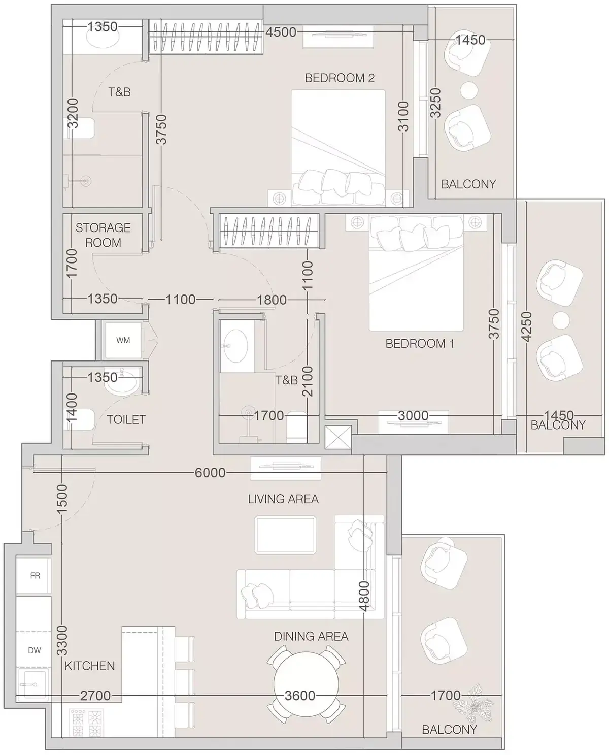 Планировка — 2-спальная, 103 м²