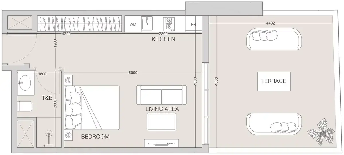 Планировка — Студия, 58 м²