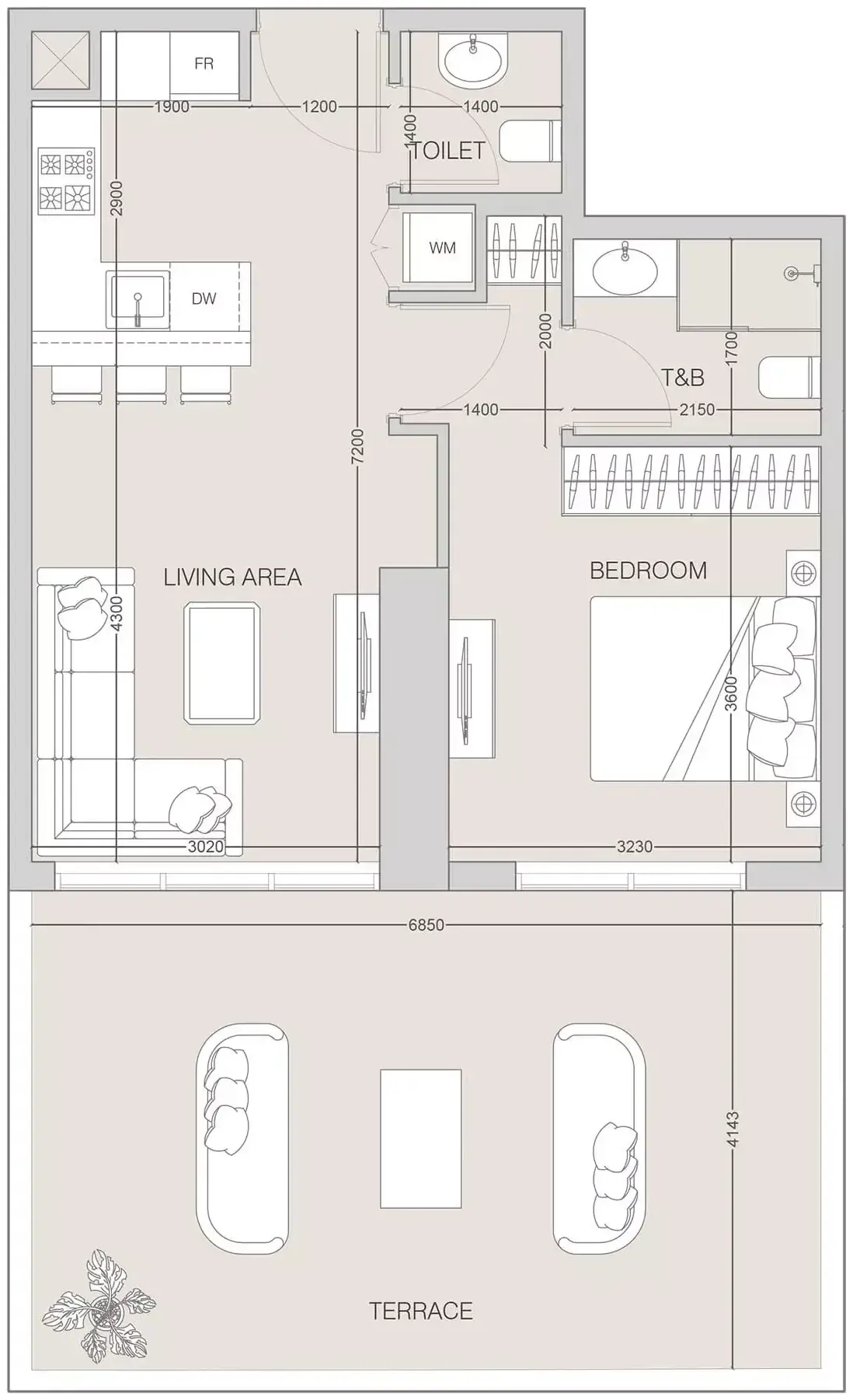 Планировка — 1-спальная, 79 м²