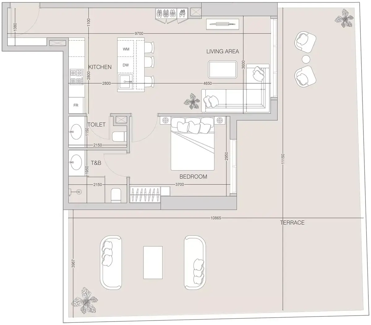 Планировка — 1-спальная, 128 м²