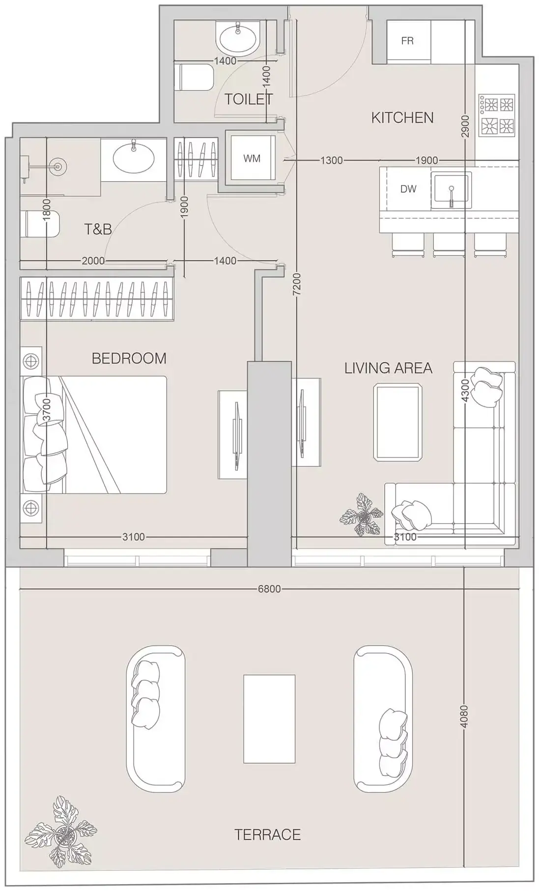 Планировка — 1-спальная, 79 м²