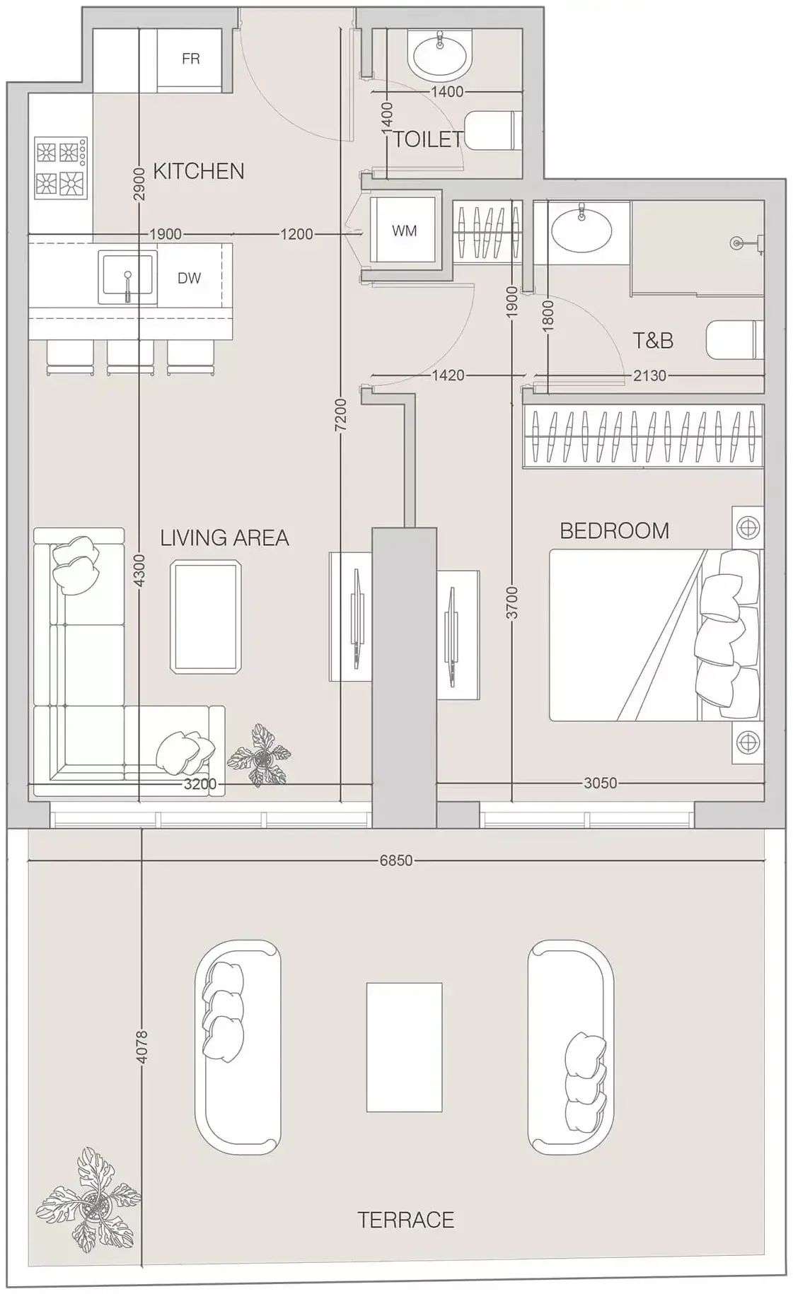 Планировка — 1-спальная, 78 м²