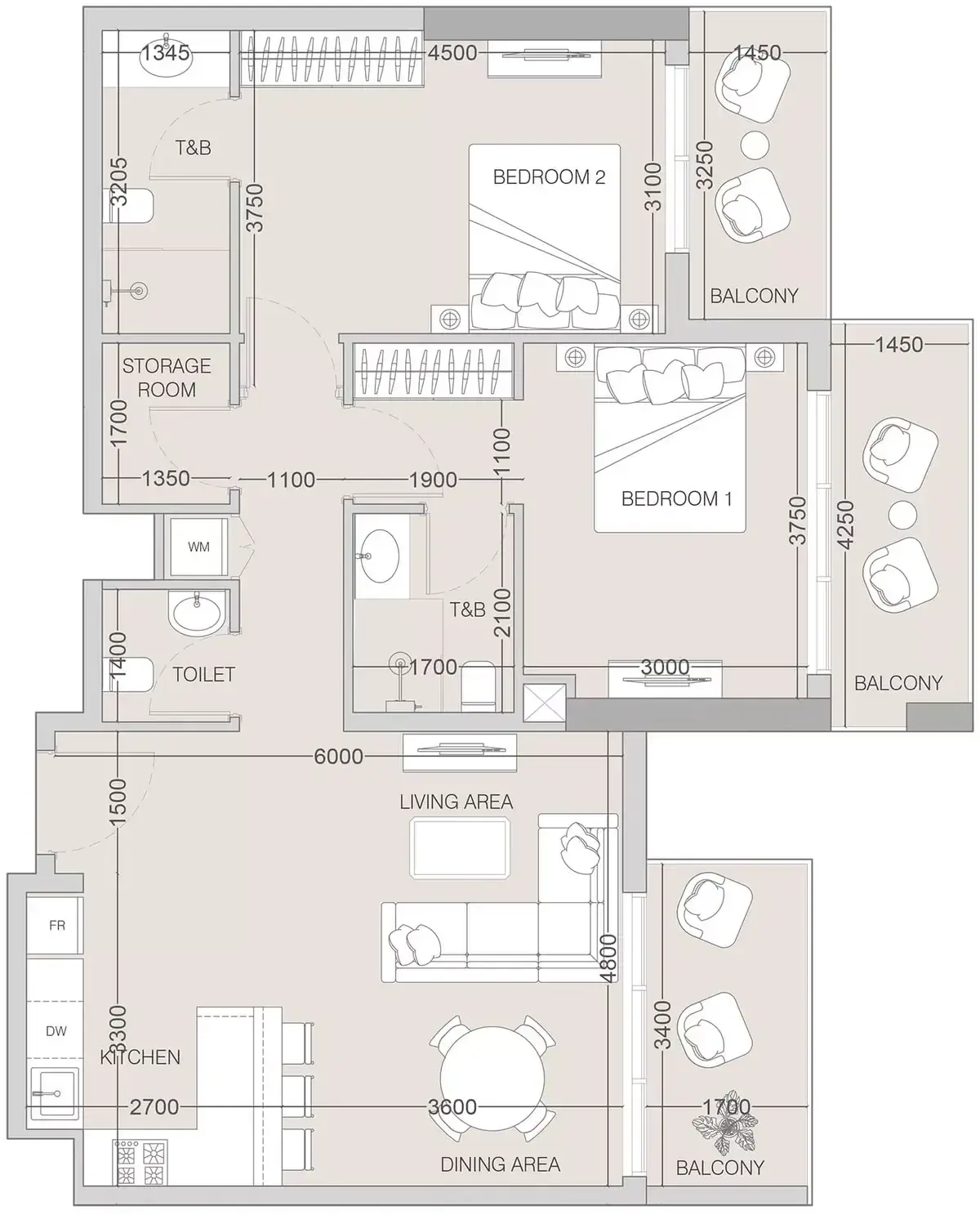 Планировка — 2-спальная, 103 м²