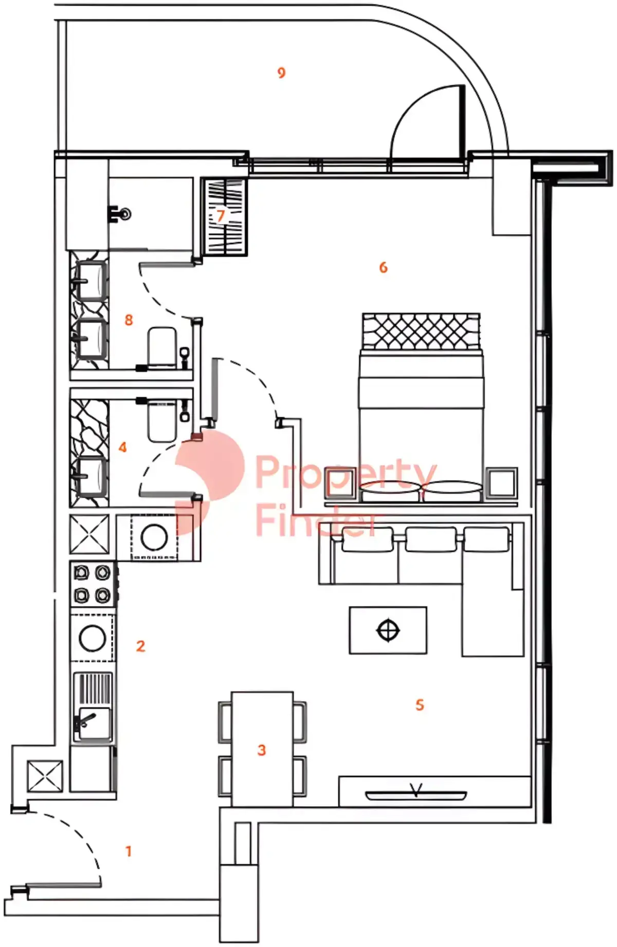 Планировка — 1-спальная, 69 м²