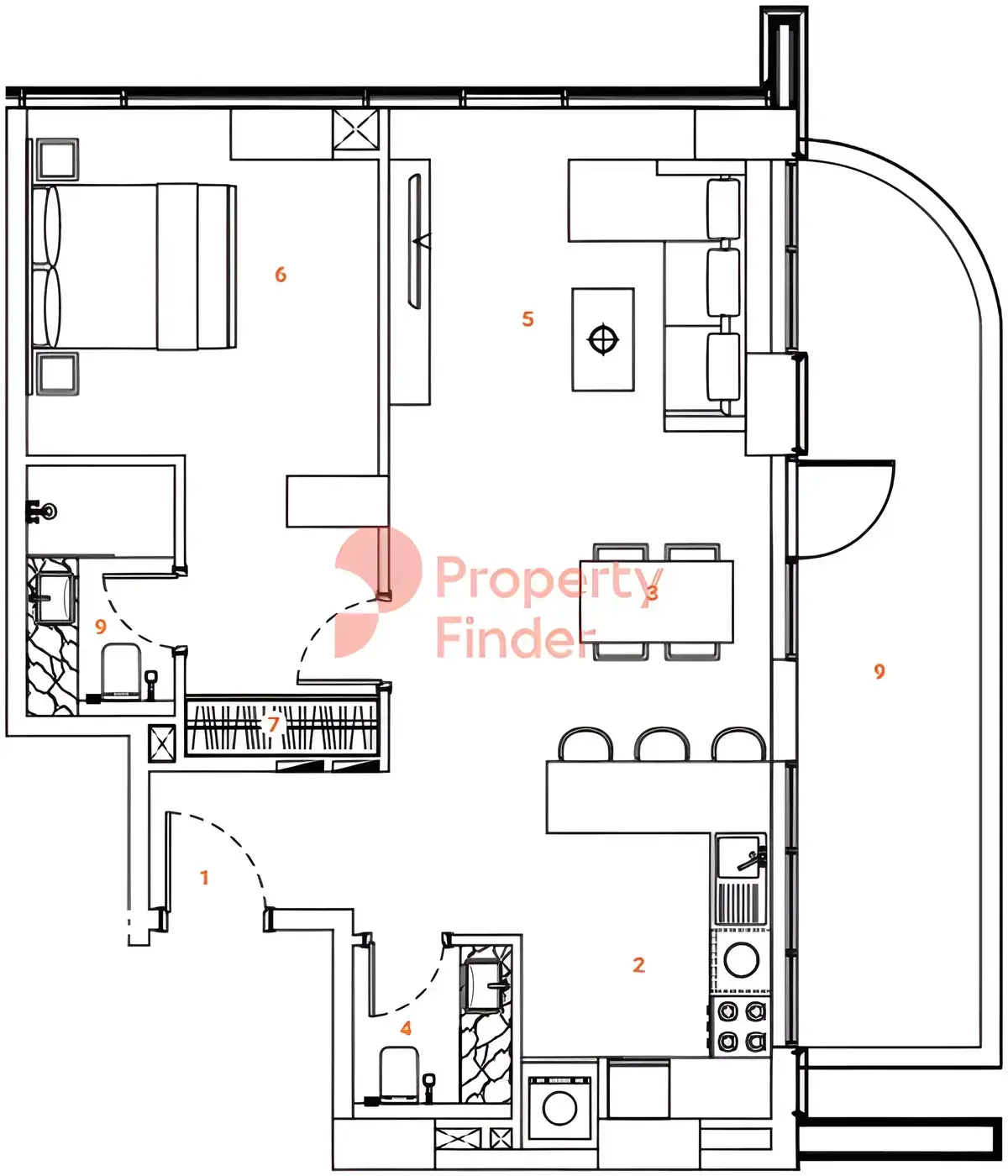 Планировка — 1-спальная, 88 м²