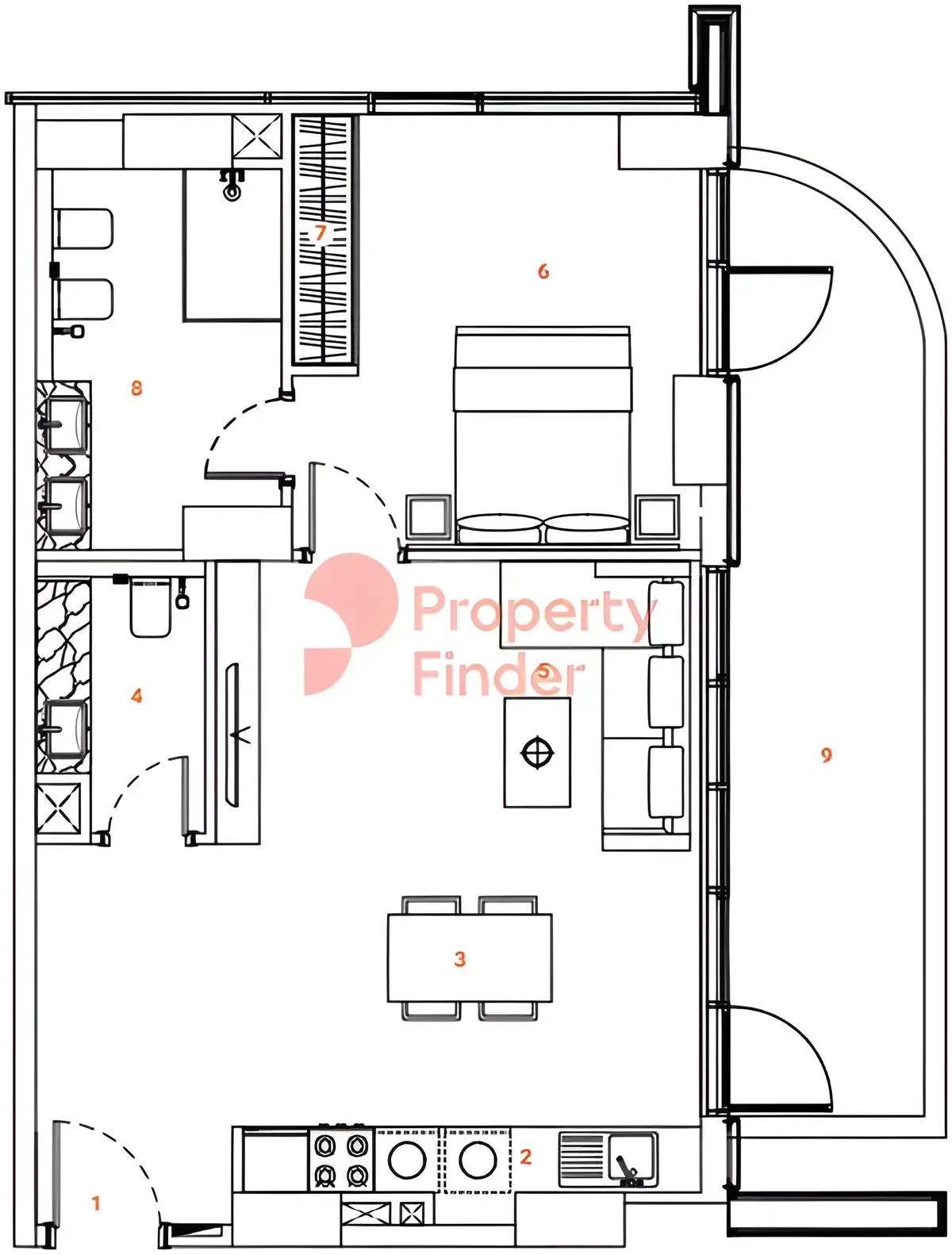 Планировка — 1-спальная, 84 м²