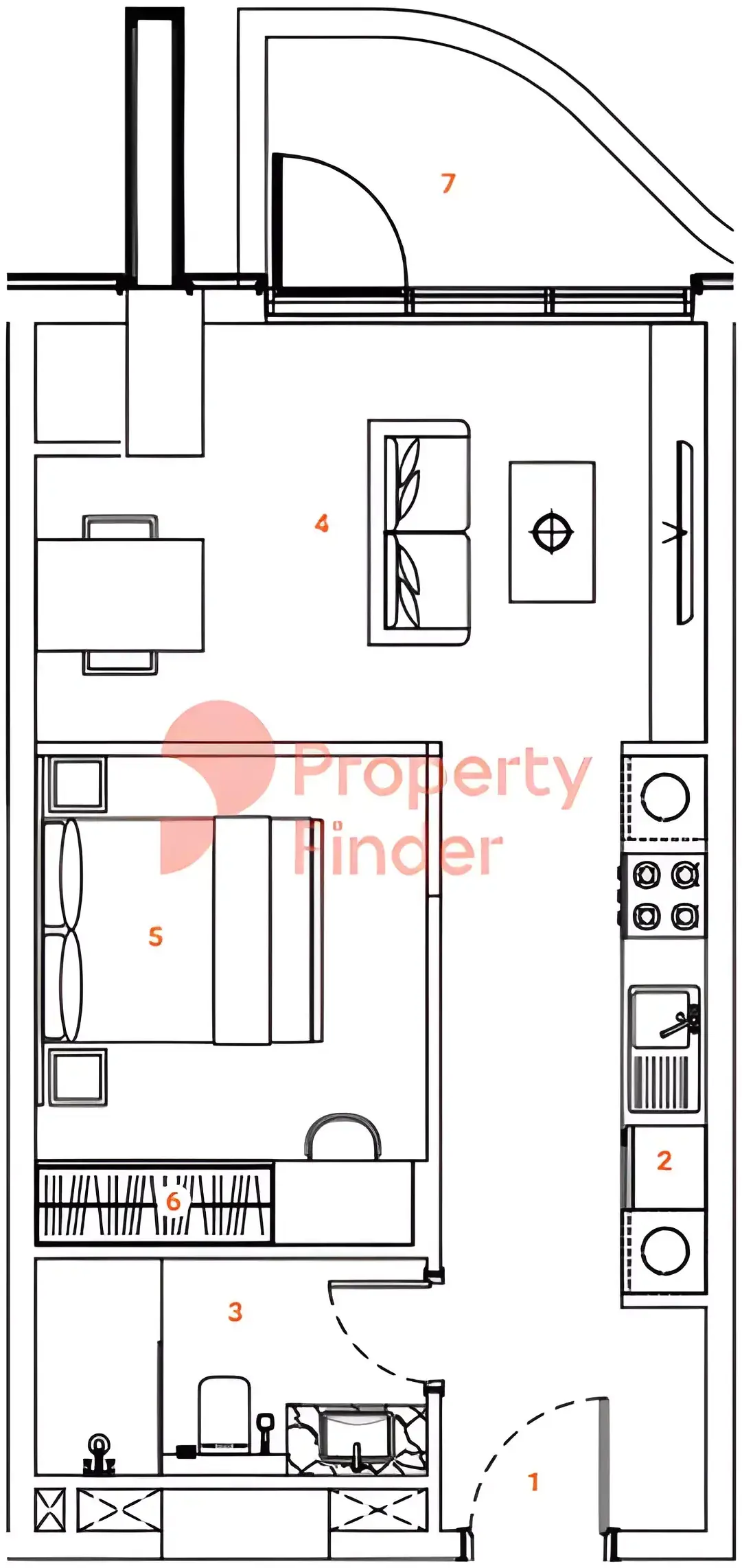 Планировка — 1-спальная, 51 м²