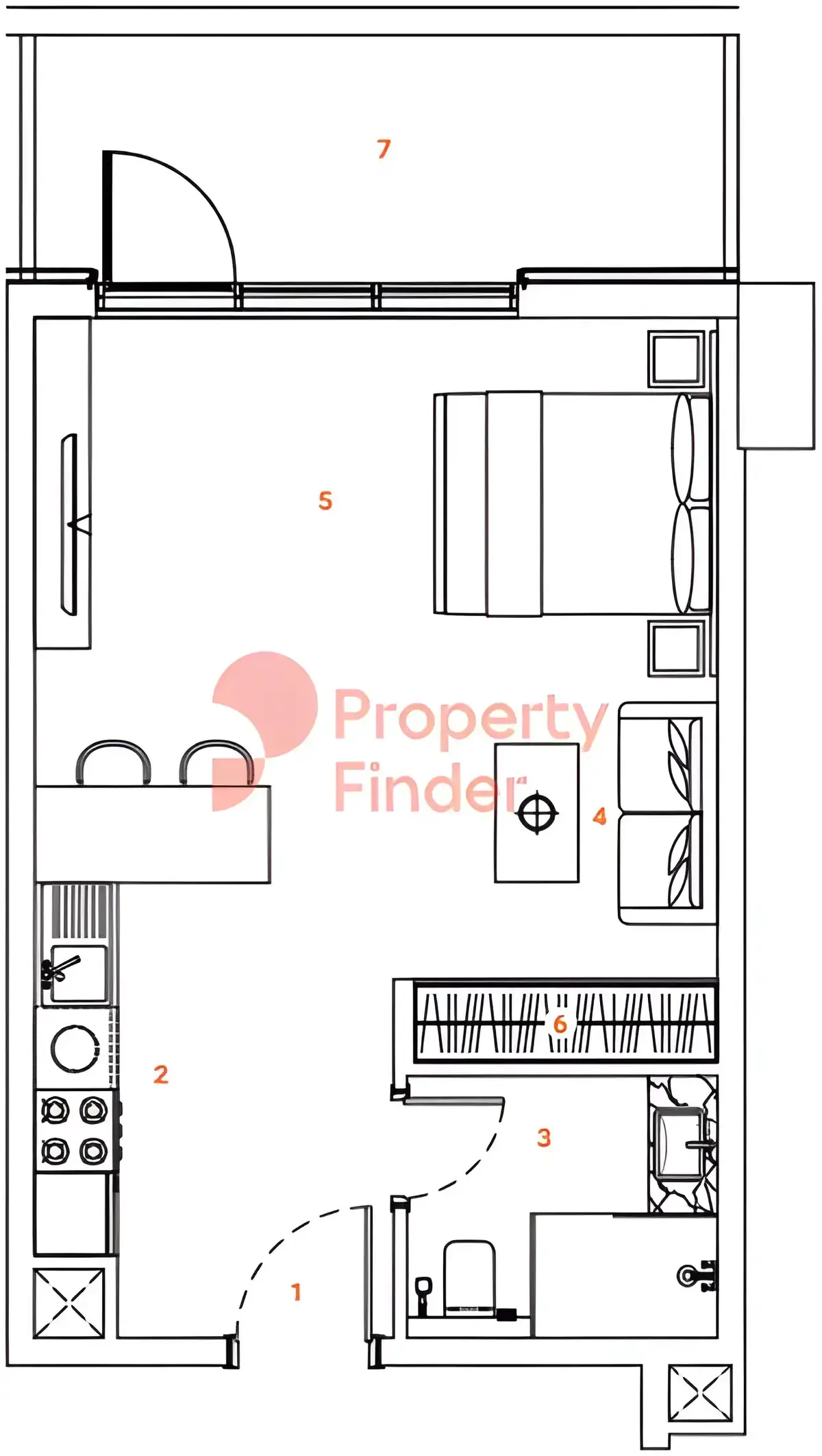 Планировка — 1-спальная, 51 м²