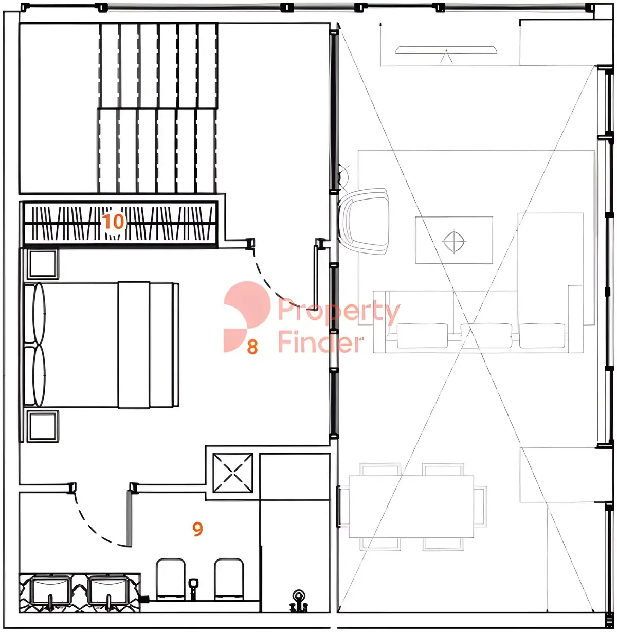 Планировка — 1-спальная, 85203 м²