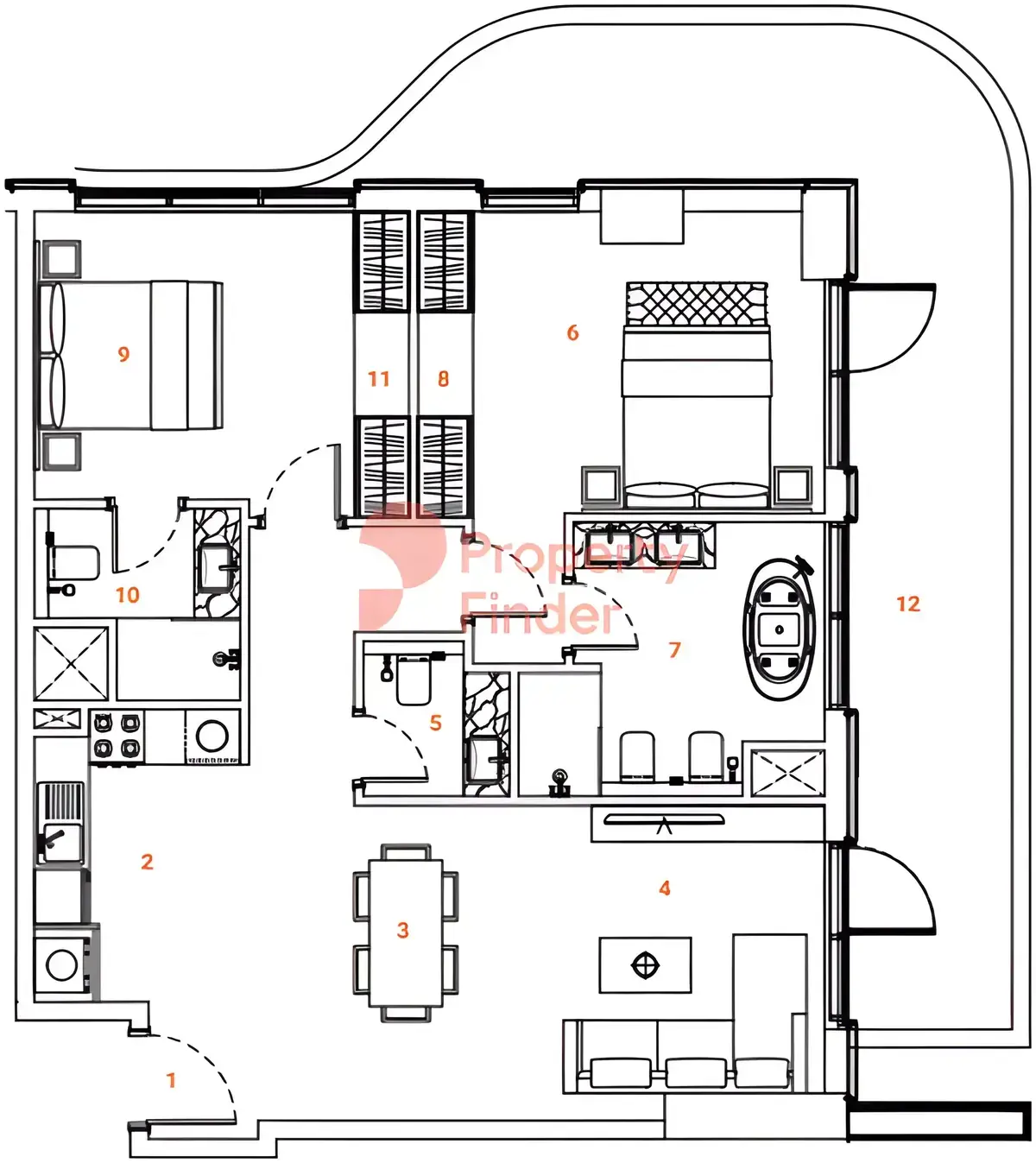 Планировка — 2-спальная, 124 м²