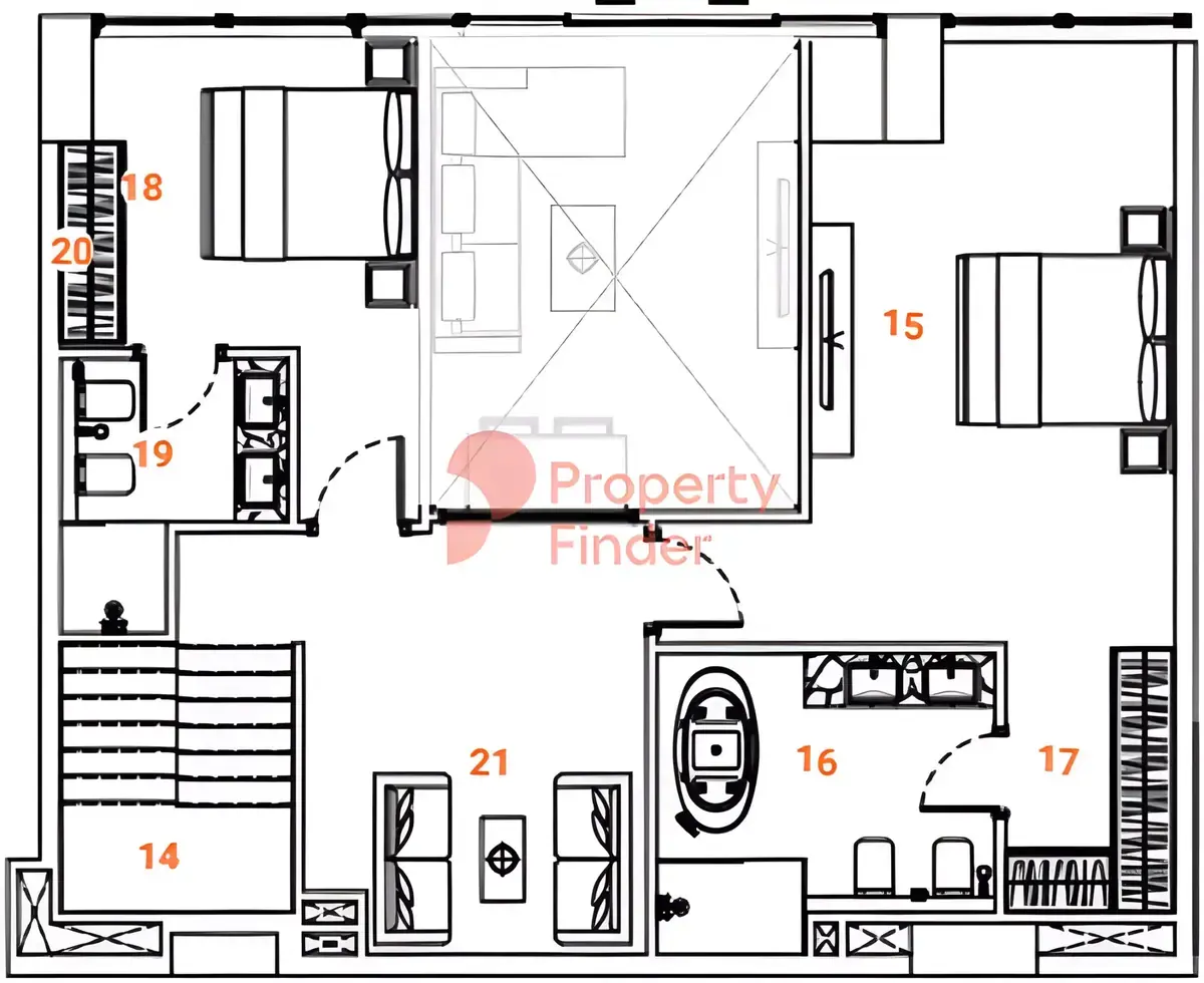Планировка — 3-спальная, 208 м²