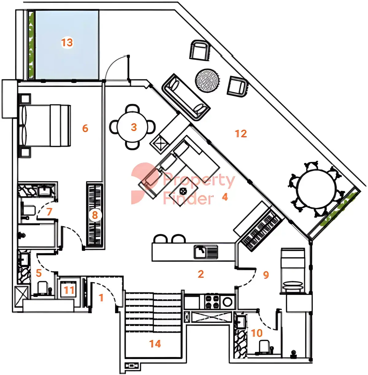 Планировка — 3-спальная, 209 м²