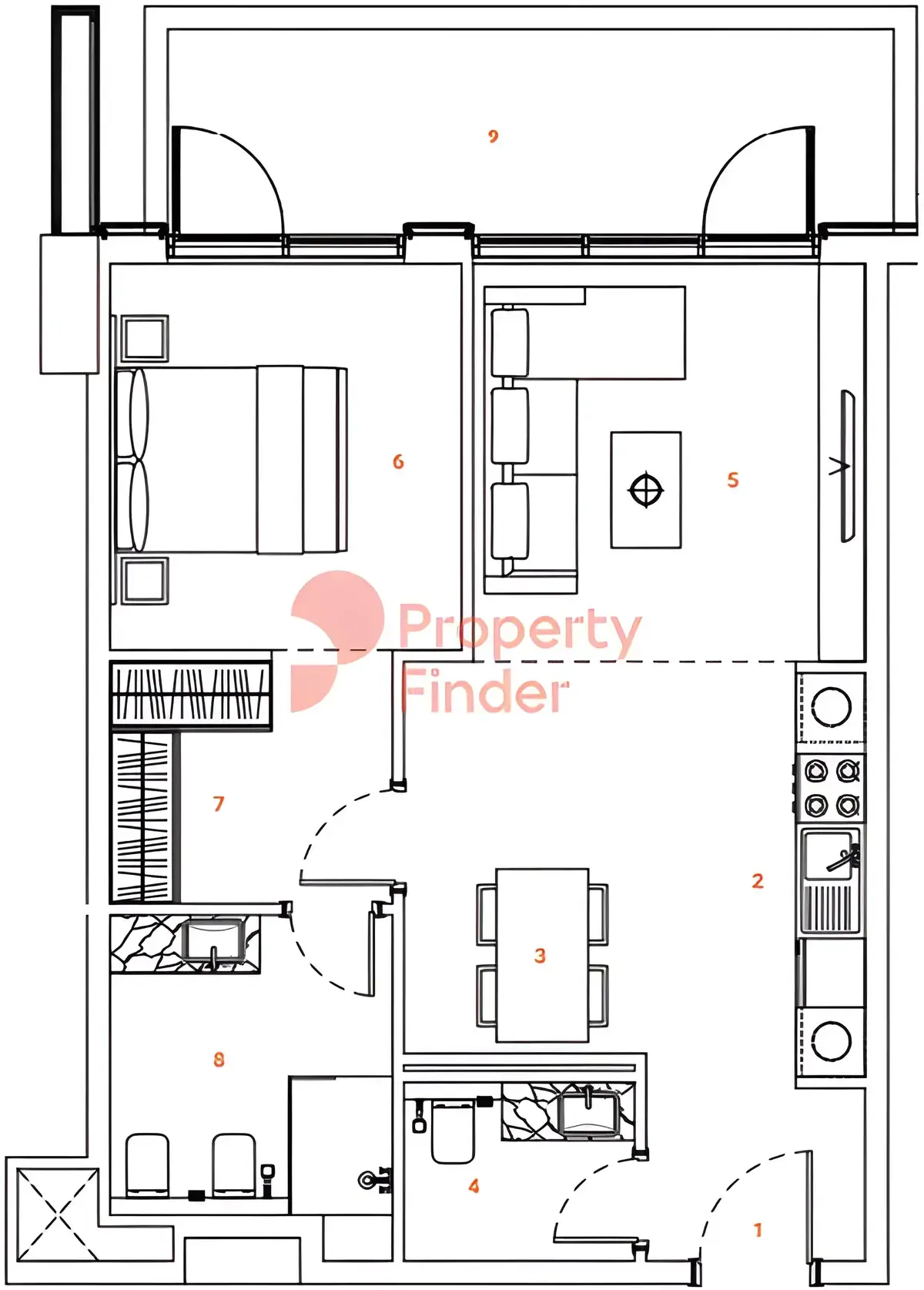 Планировка — 1-спальная, 75 м²