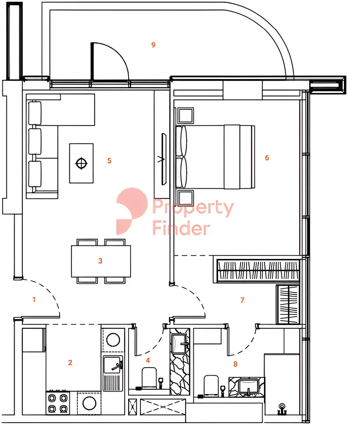 Планировка — 1-спальная, 76 м²