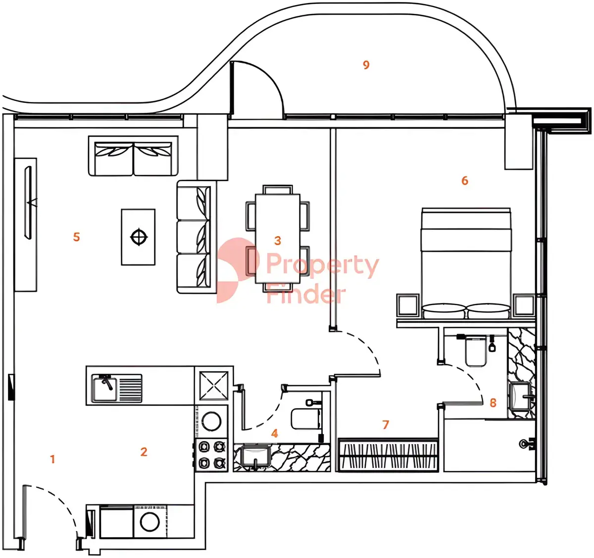 Планировка — 1-спальная, 78 м²