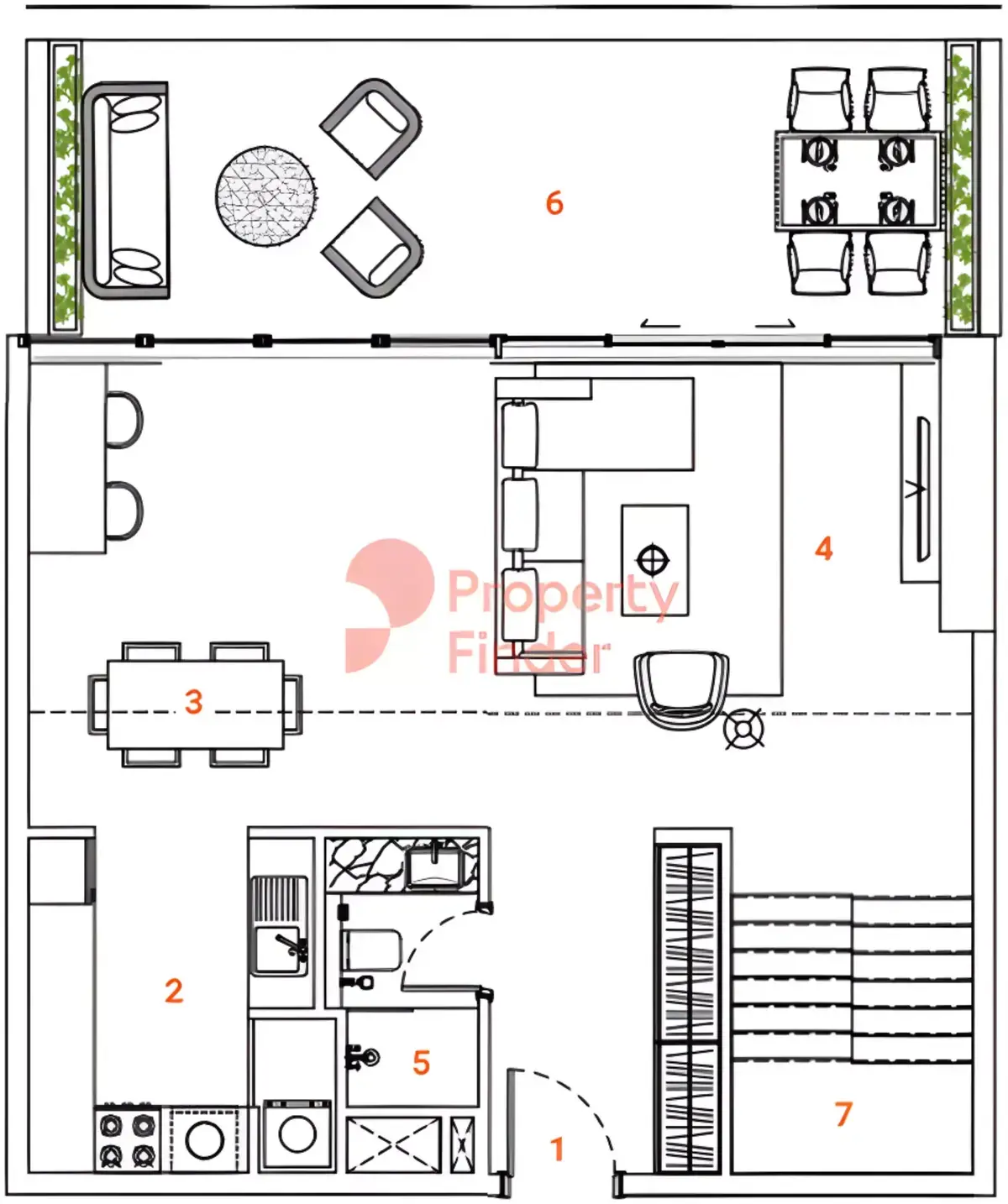 Планировка — 1-спальная, 127 м²