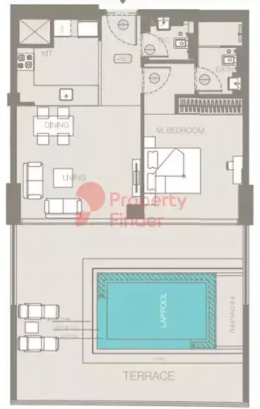 Планировка — 1-спальная, 111 м²