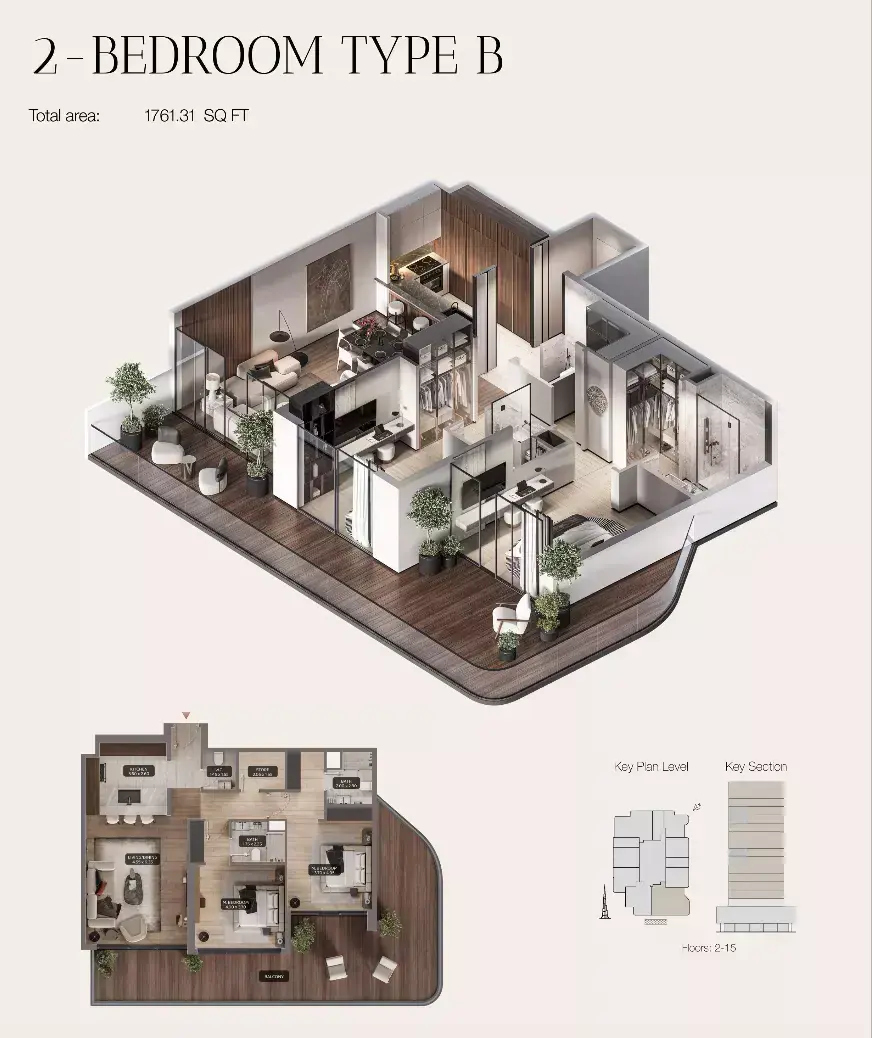 Планировка — 2-спальная, 164 м²