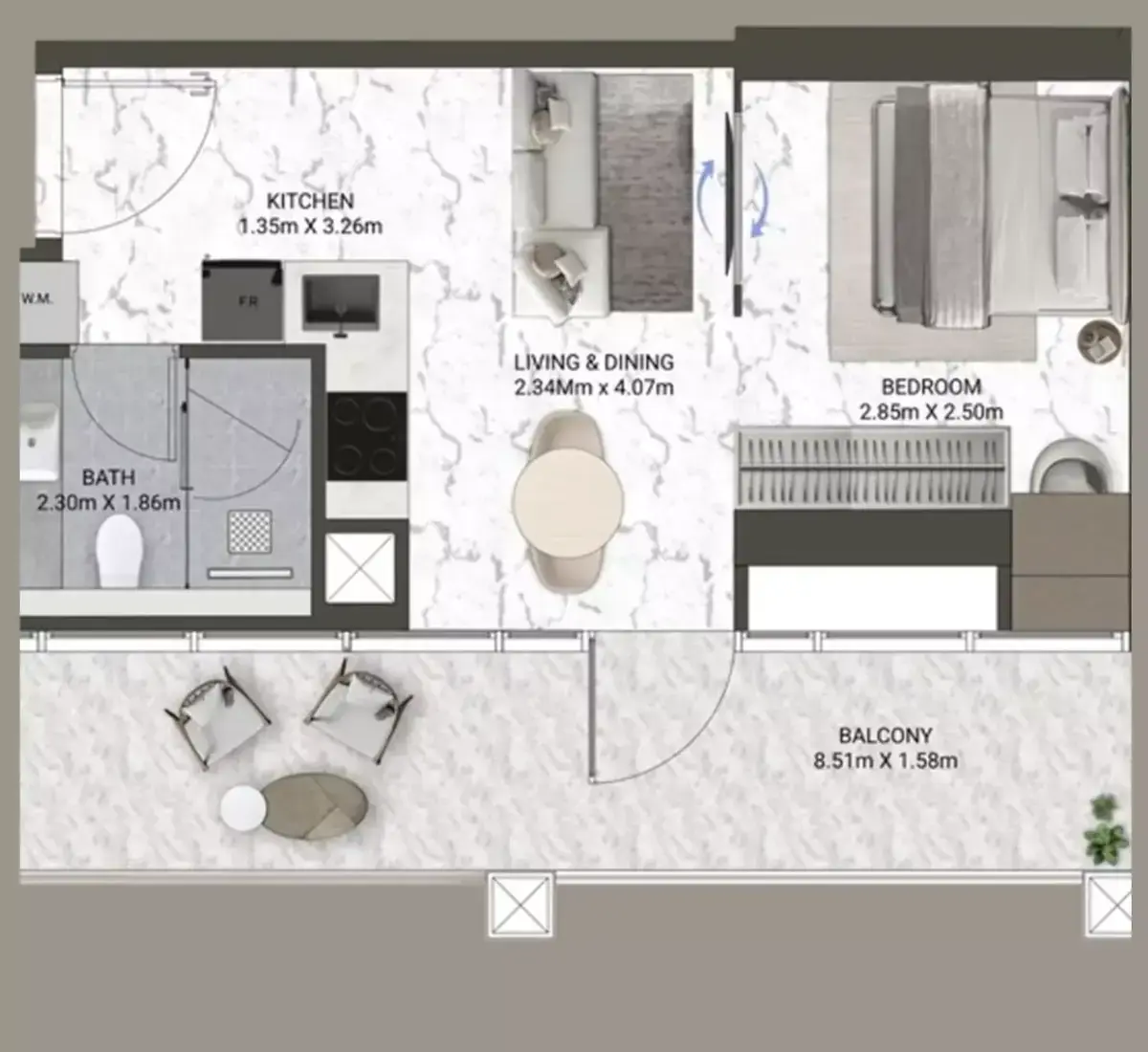 Планировка — Студия, 49 м²