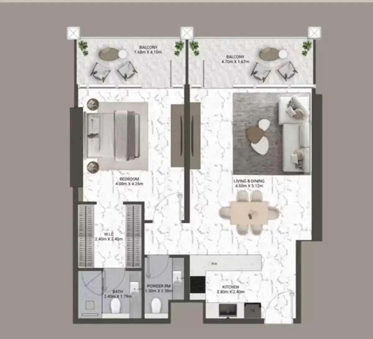 Планировка — 1-спальная, 94 м²