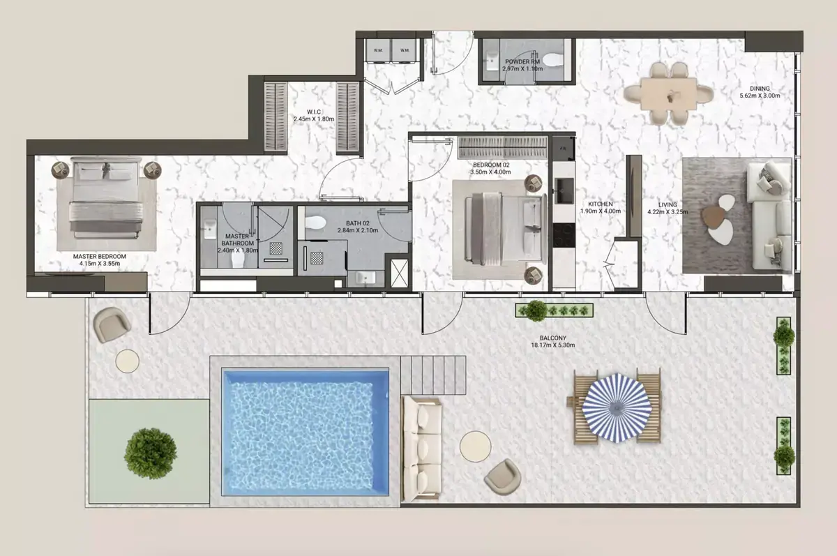 Планировка — 3-спальная, 263 м²
