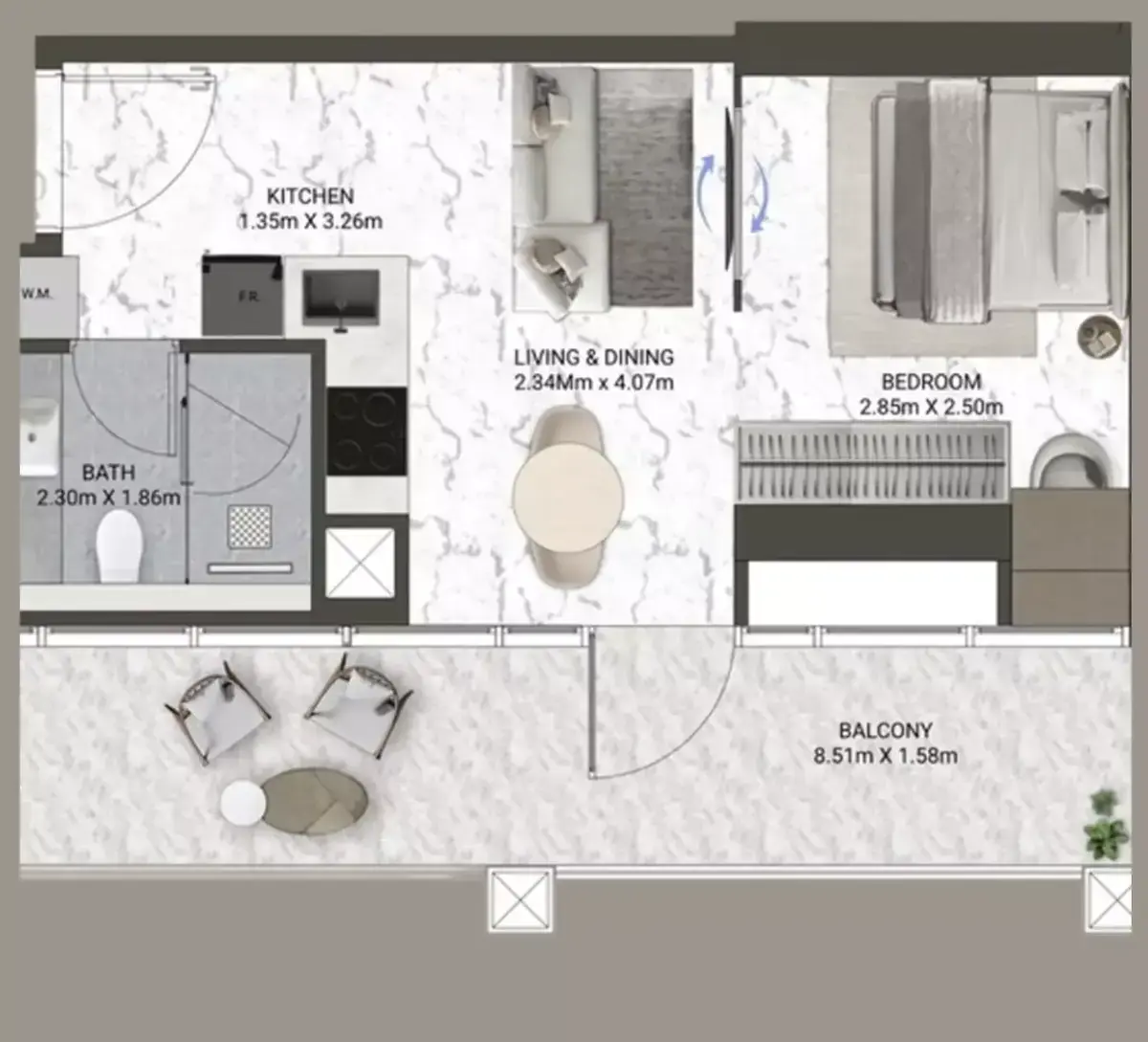 Планировка — Студия, 49 м²