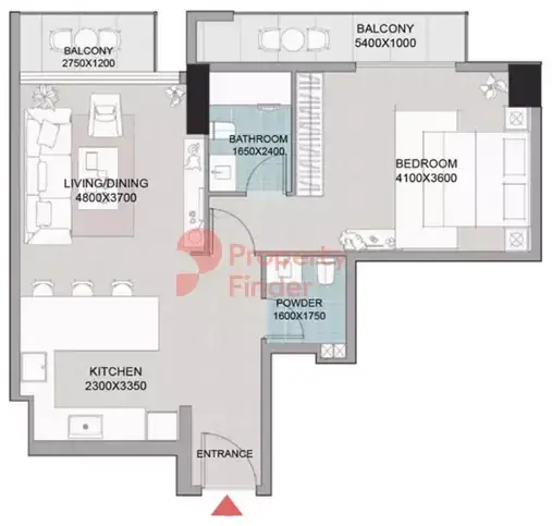 Планировка — 1-спальная, 73 м²