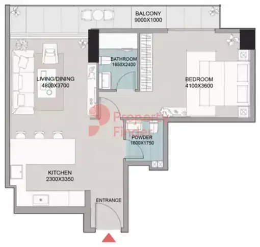 Планировка — 1-спальная, 72 м²