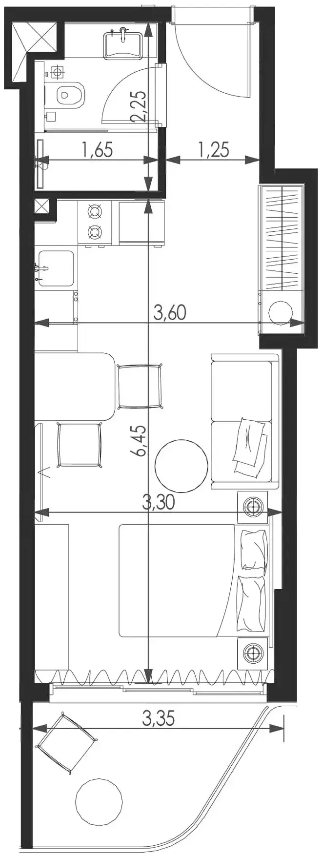 Планировка — Студия, 37 м²