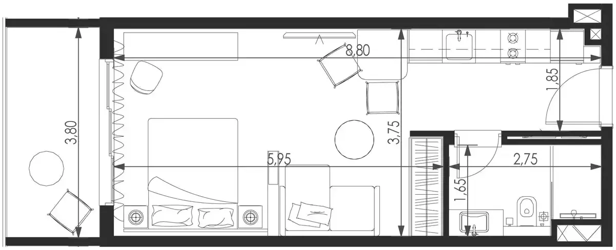 Планировка — Студия, 43 м²