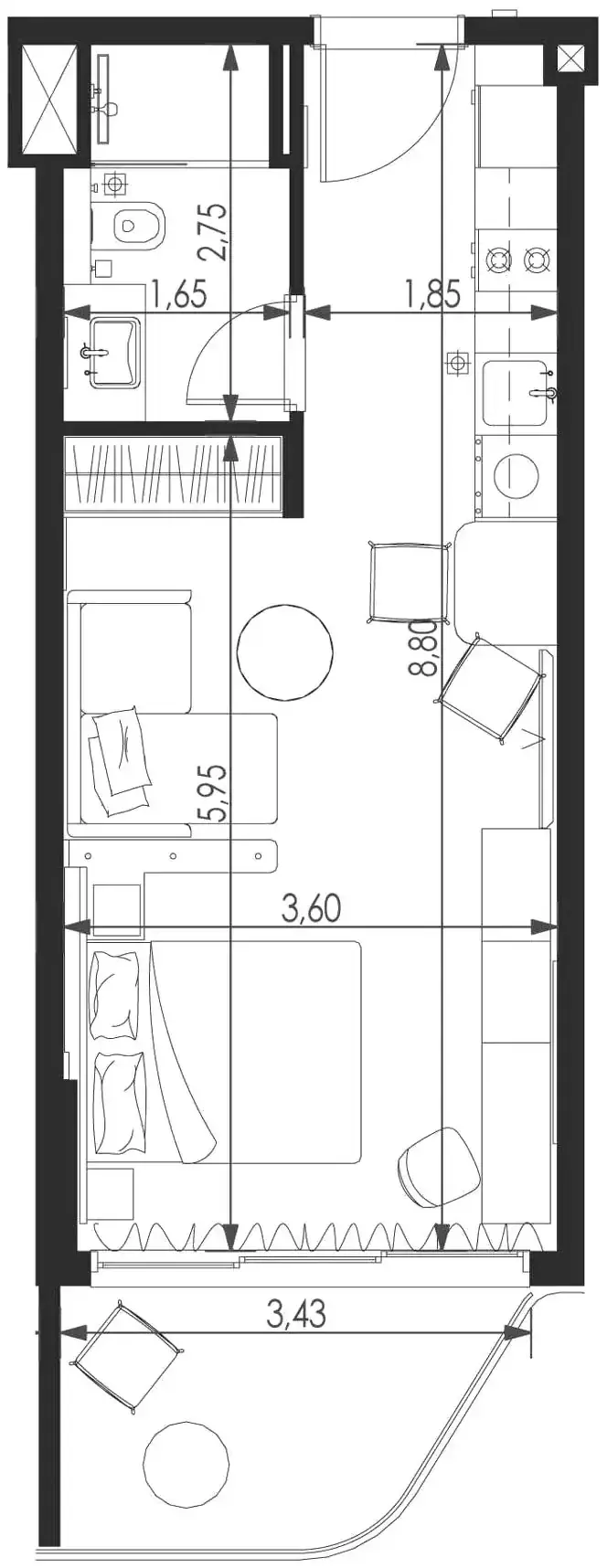 Планировка — Студия, 40 м²