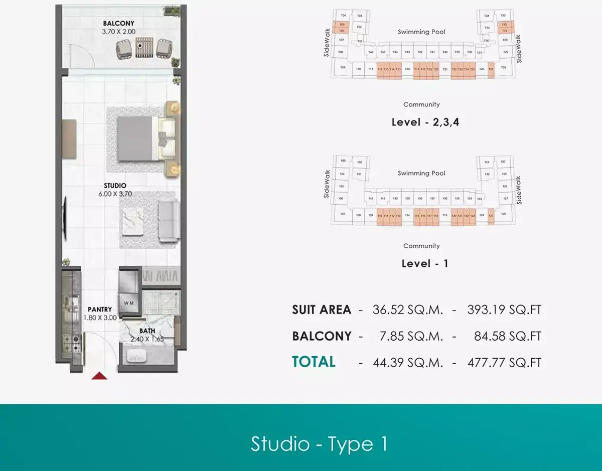 Планировка — Студия, 44 м²