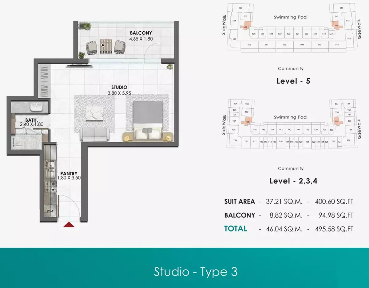 Планировка — Студия, 46 м²