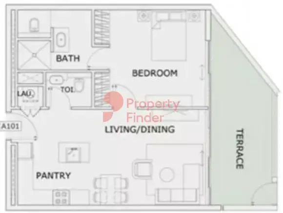 Планировка — 1-спальная, 75 м²