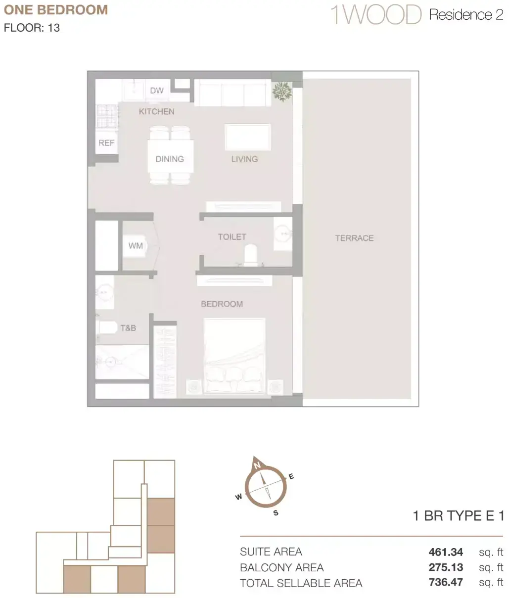 Планировка — 1-спальная, 68 м²