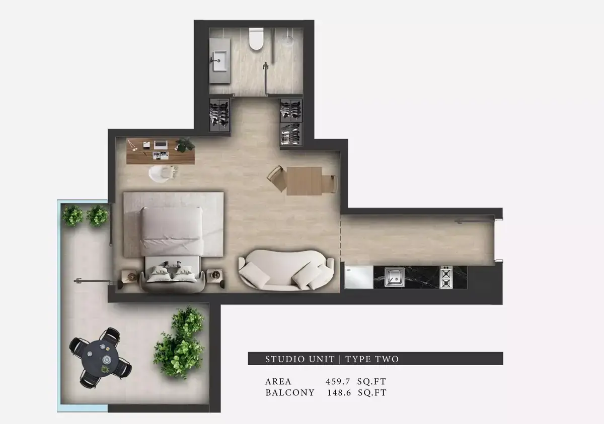 Планировка — Студия, 43 м²