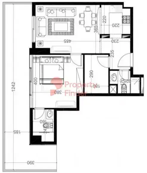 Планировка — 1-спальная, 84 м²