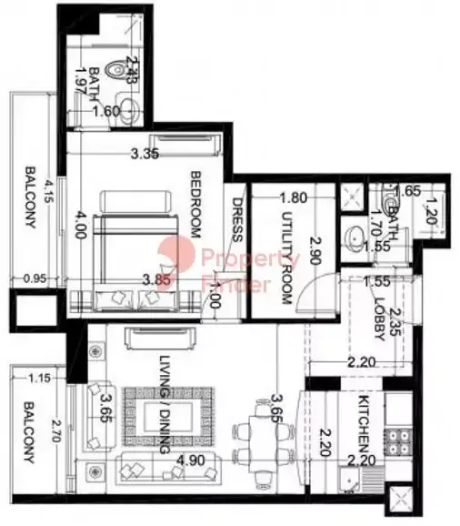 Планировка — 1-спальная, 70 м²