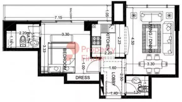 Планировка — 1-спальная, 59 м²