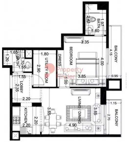 Планировка — 1-спальная, 71 м²
