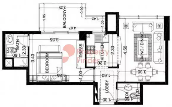 Планировка — 1-спальная, 59 м²