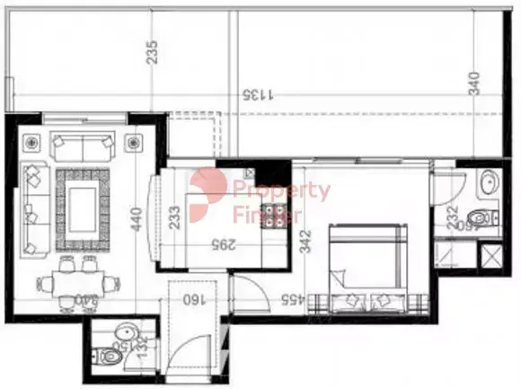 Планировка — 1-спальная, 88 м²