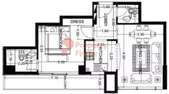 Планировка — 1-спальная, 59 м²